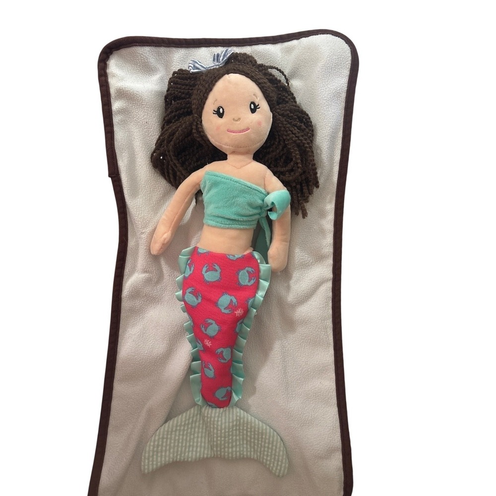Preppy Pelican Dark Brown Hair Plush Mermaid Doll Lobster Tail 18" Stuffed Toy‎